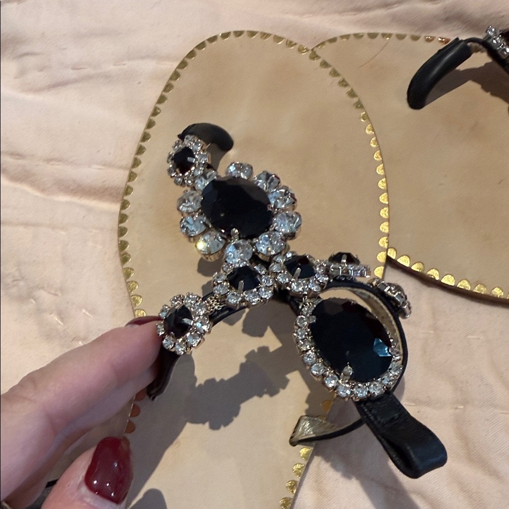 🌴 Lilly Pulitzer Katie Sandals Black Crystal Embellishment XL w box Fantastic!! - Picture 7 of 8